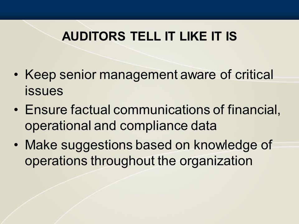 Auditors Tell It Like It Is