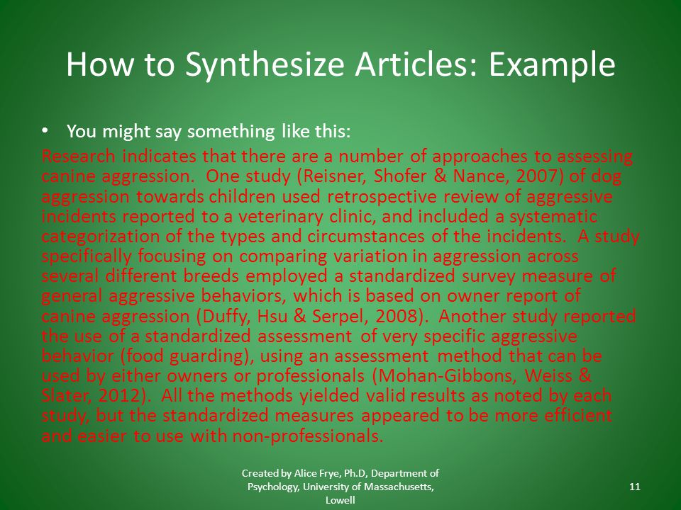 how to synthesize articles for a literature review