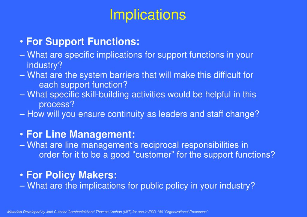 Implications • For Support Functions: – What are specific implications for support functions in your.