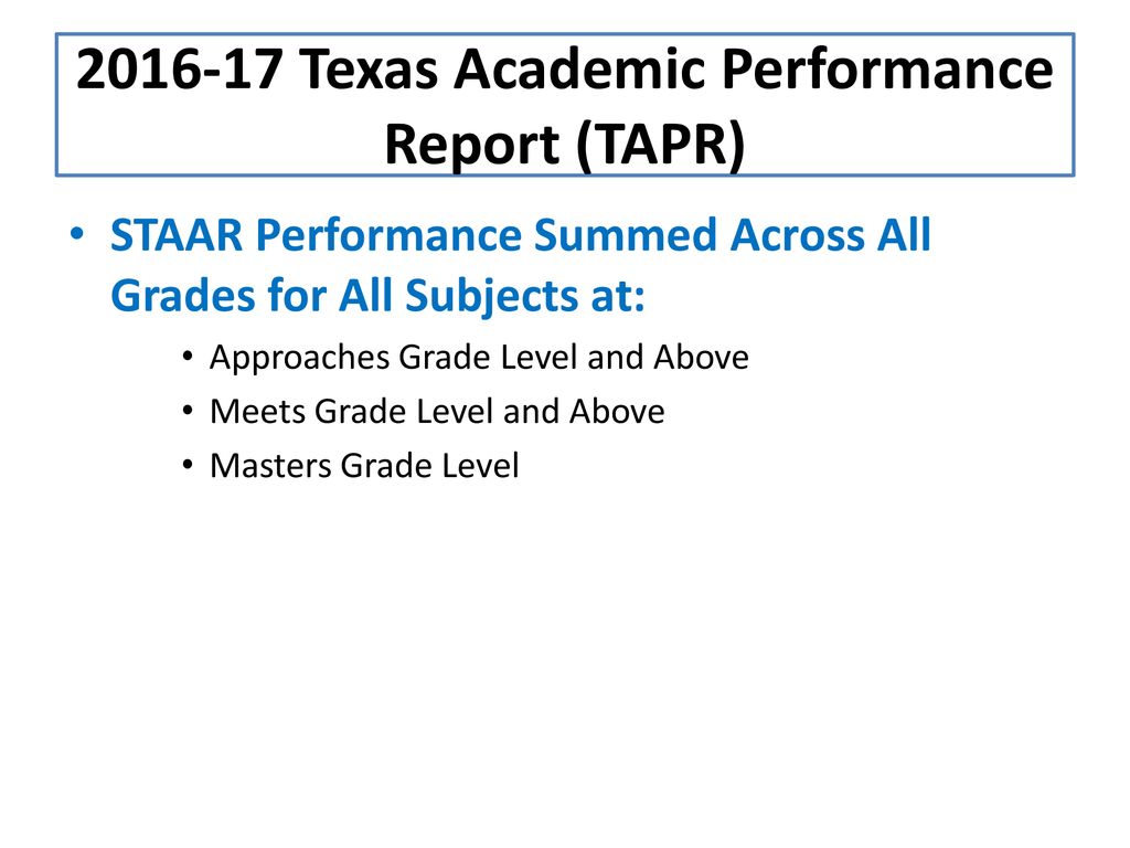 Texas Academic Performance Report (TAPR) ppt download