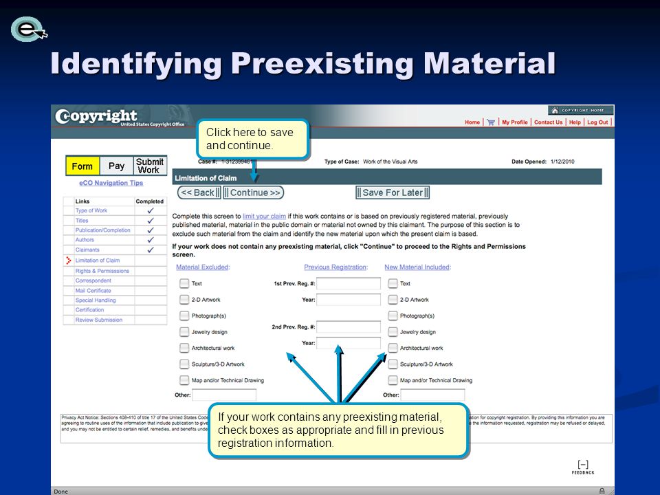 Identifying Preexisting Material