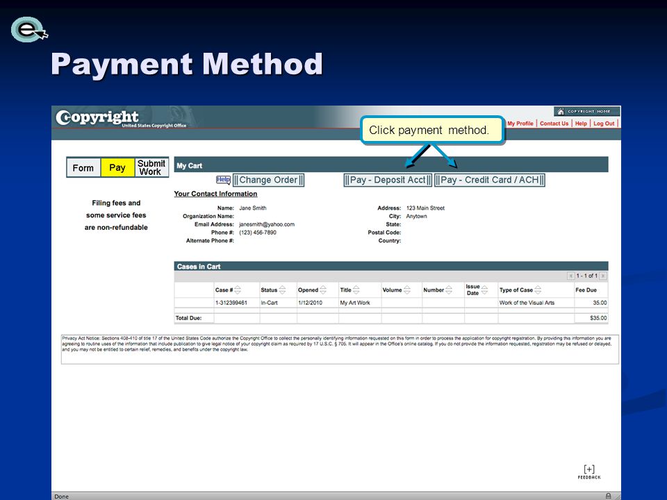 Payment Method Click payment method.