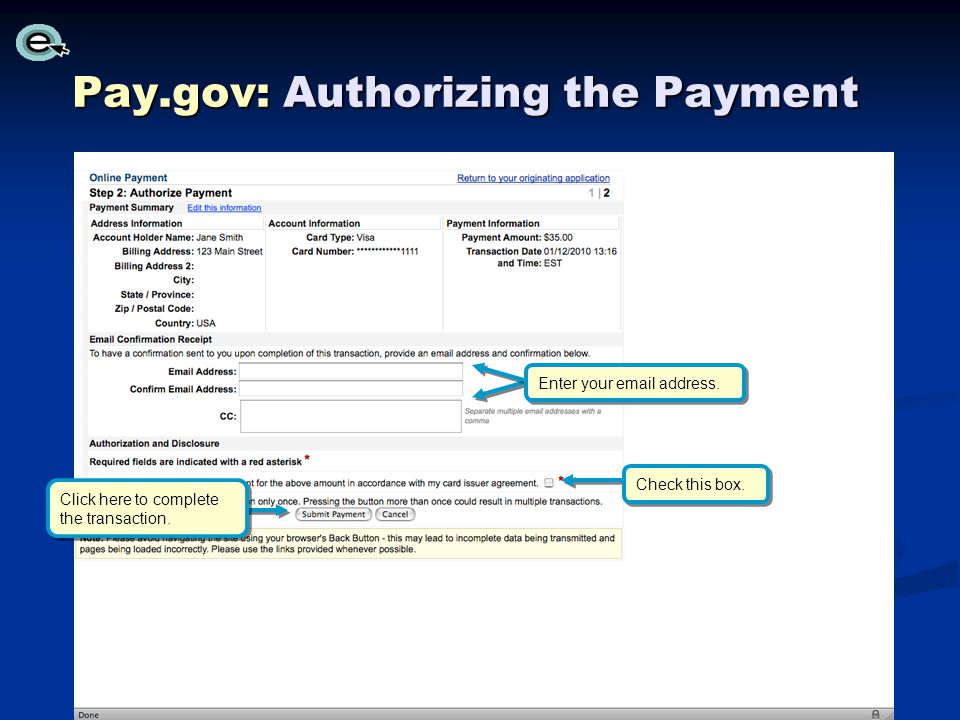 Pay.gov: Authorizing the Payment