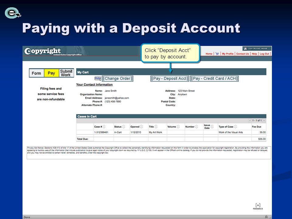 Paying with a Deposit Account