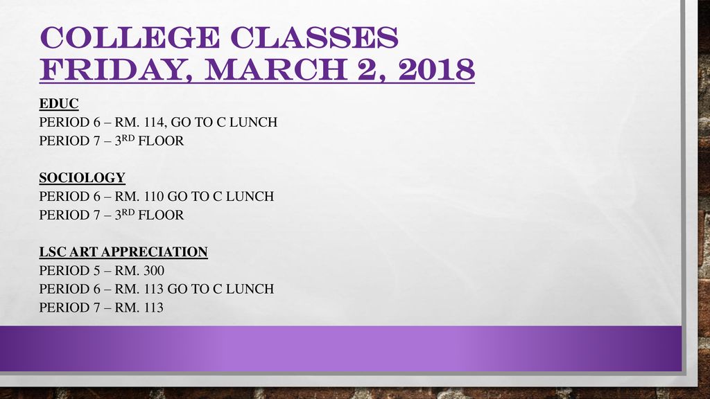 College Classes Friday, March 2, 2018