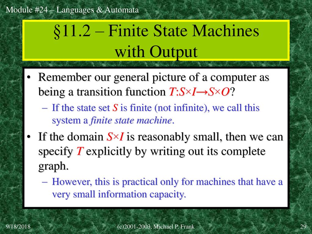 §11.2 – Finite State Machines with Output