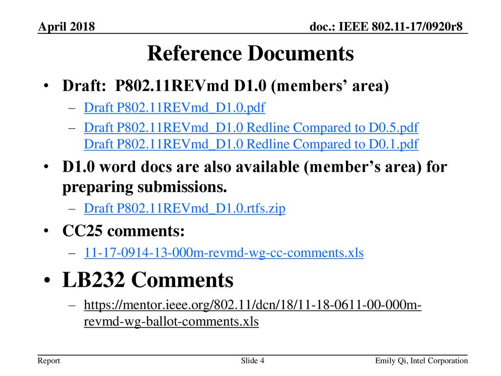 Reference Documents LB232 Comments