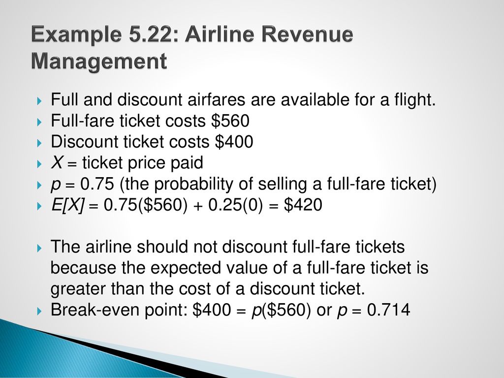 Example 5.22: Airline Revenue Management