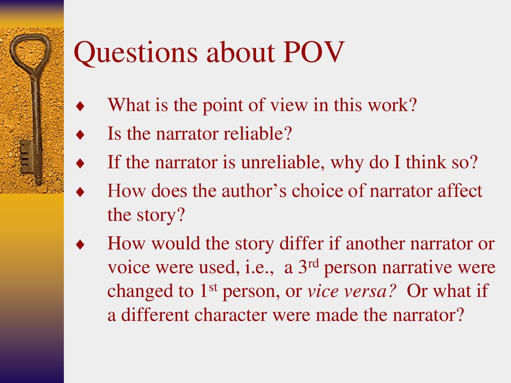 Point of View is a literary term which relates to who the narrator in a
