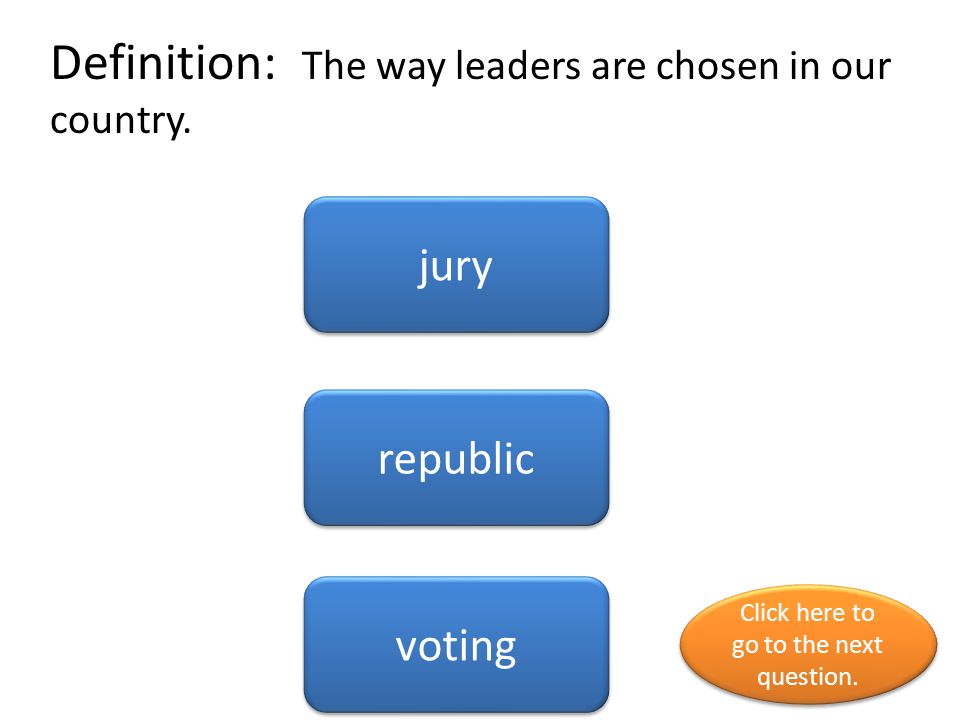 Definition: The way leaders are chosen in our country.