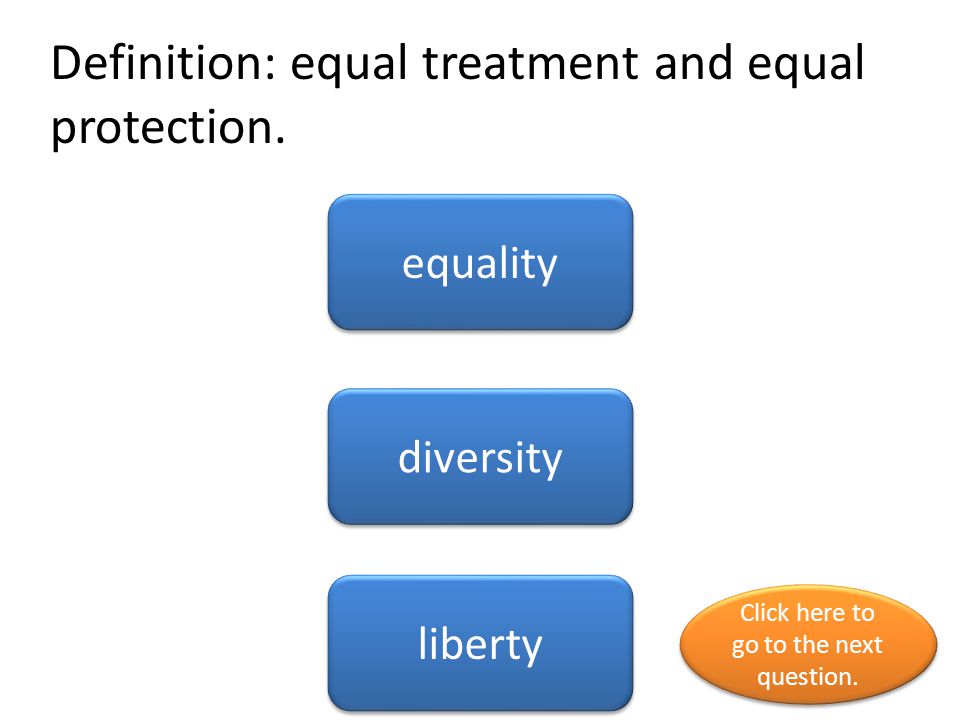 Definition: equal treatment and equal protection.