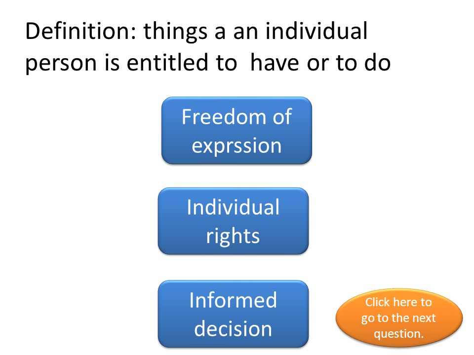 Definition: things a an individual person is entitled to have or to do