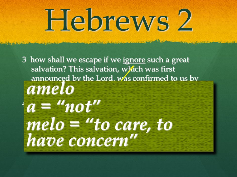 Hebrews 2 amelo a = not melo = to care, to have concern