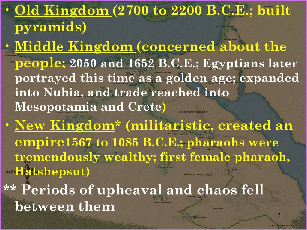 Old Kingdom (2700 to 2200 B.C.E.; built pyramids)