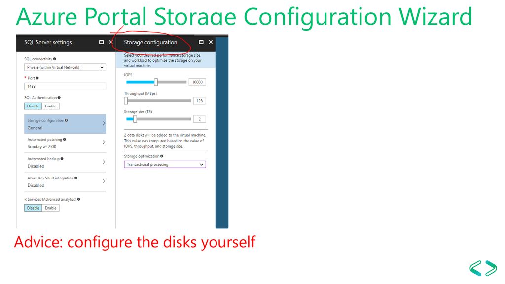 Azure Portal Storage Configuration Wizard