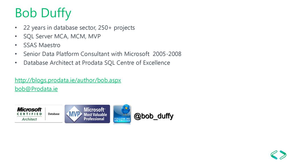 Bob Duffy 22 years in database sector, 250+ projects