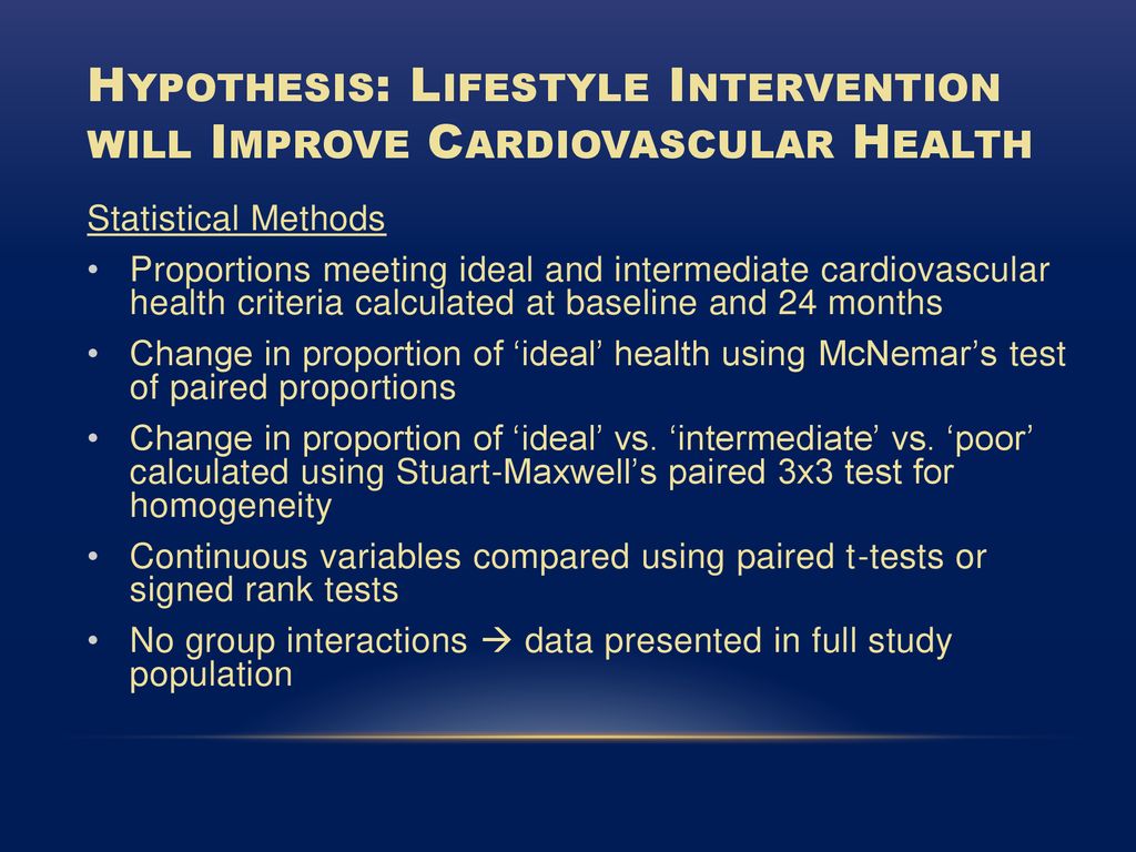 Hypothesis: Lifestyle Intervention will Improve Cardiovascular Health