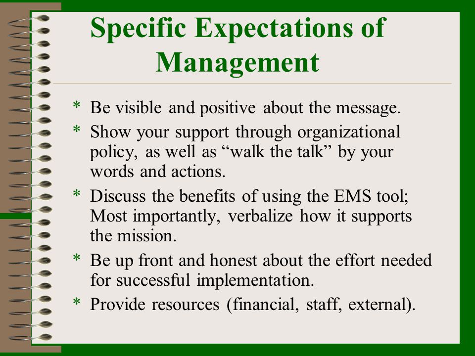 Specific Expectations of Management