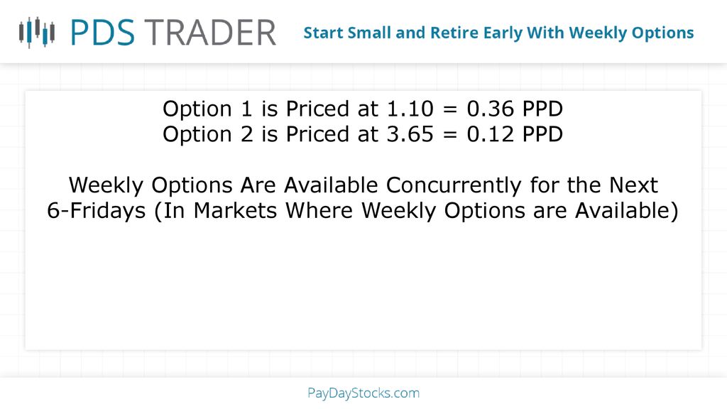 Option 1 is Priced at 1.10 = 0.36 PPD Option 2 is Priced at 3.65 = 0.12 PPD