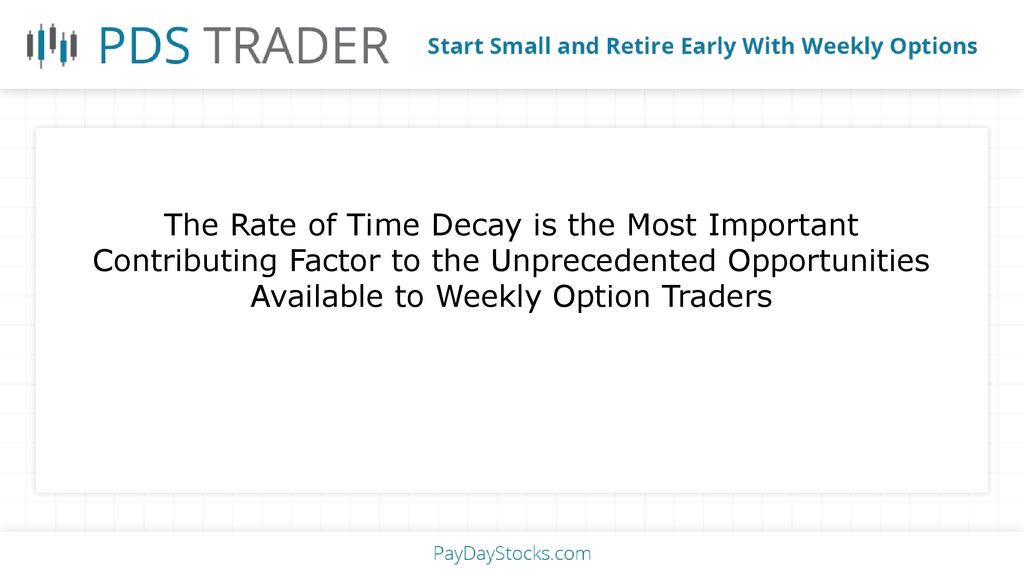 The Rate of Time Decay is the Most Important Contributing Factor to the Unprecedented Opportunities Available to Weekly Option Traders