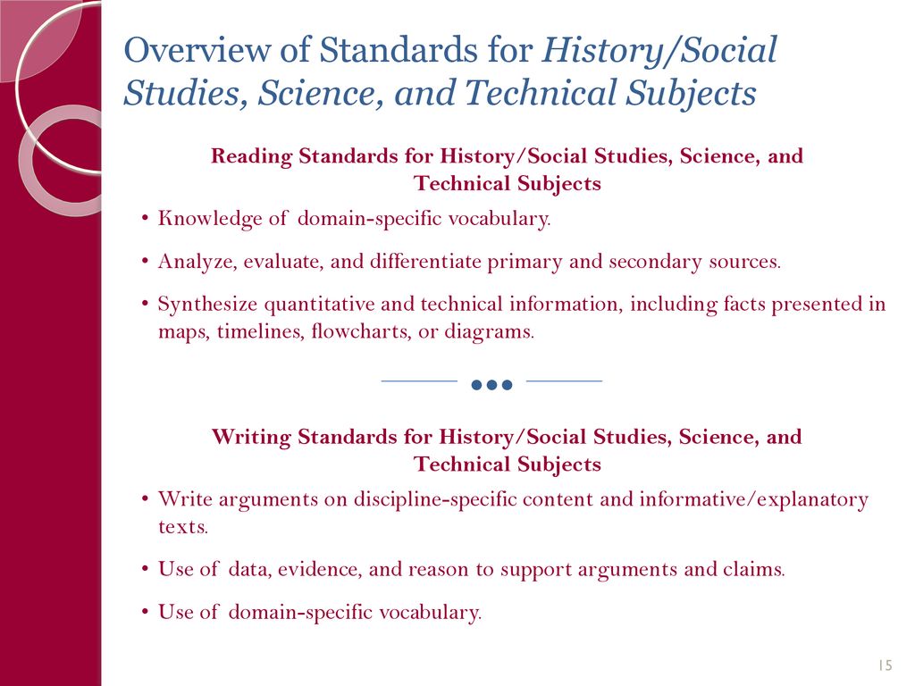 Overview of Standards for History/Social Studies, Science, and Technical Subjects