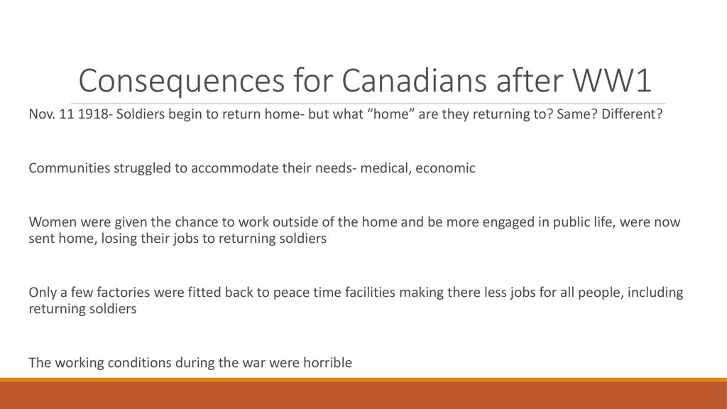 Consequences for Canadians after WW1