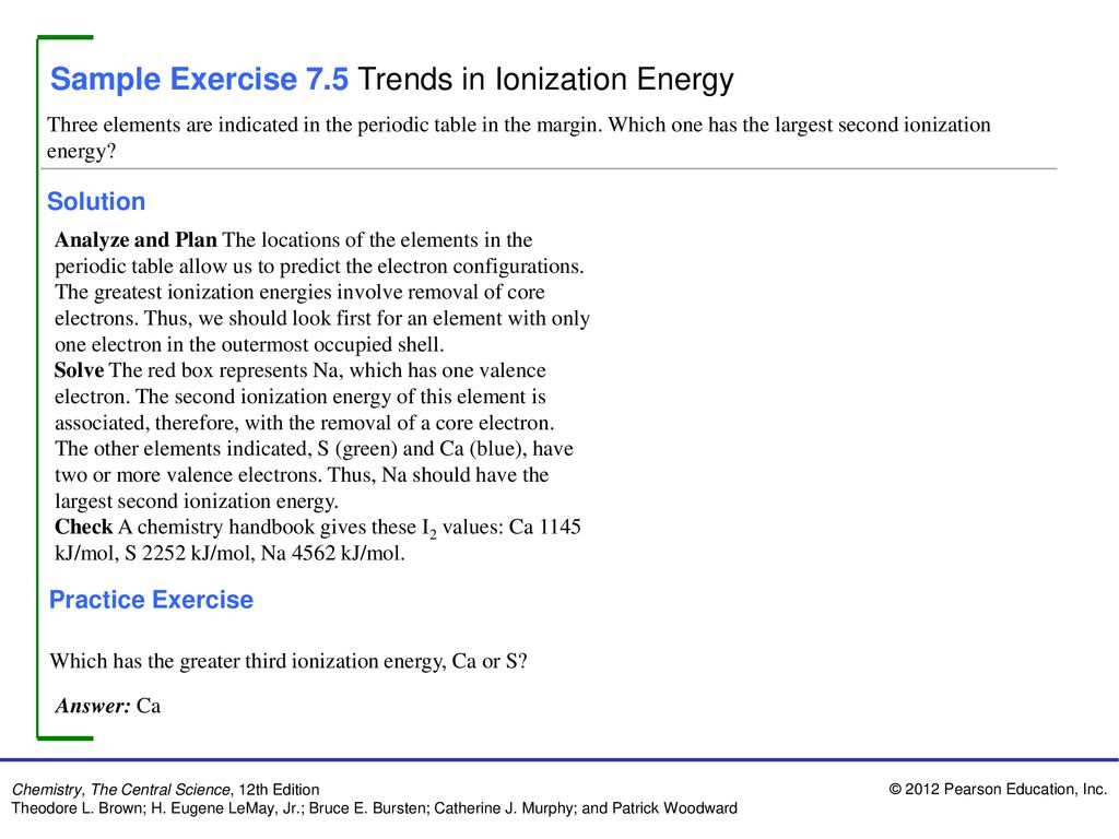 Sample Exercise 7.5 Trends in Ionization Energy