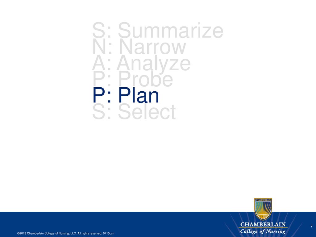 S: Summarize N: Narrow A: Analyze P: Probe P: Plan S: Select