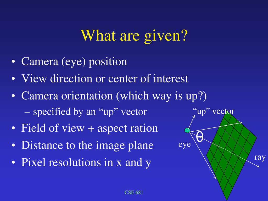 What are given Camera (eye) position