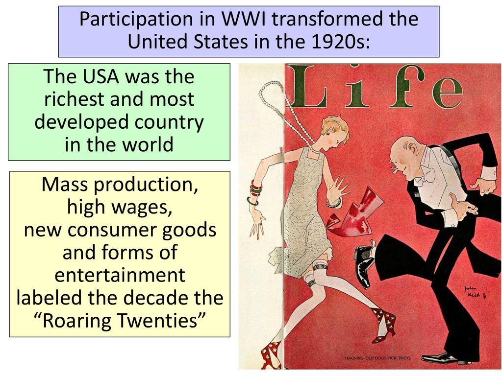 Participation in WWI transformed the United States in the 1920s: