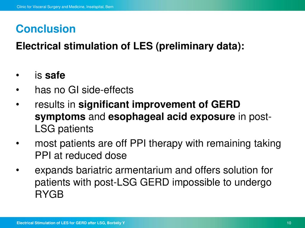 Conclusion Electrical stimulation of LES (preliminary data): is safe