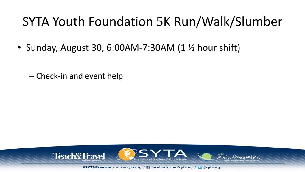 SYTA Youth Foundation 5K Run/Walk/Slumber
