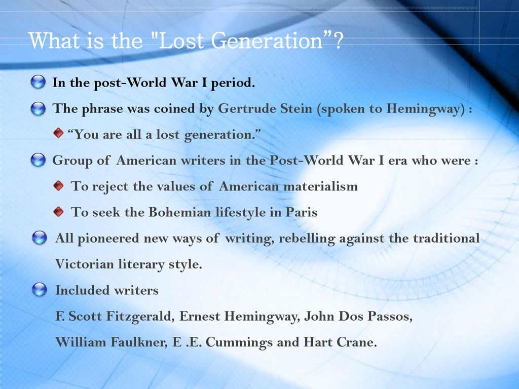 sår Wedge Fare The Writers of the "Lost Generation" - ppt download