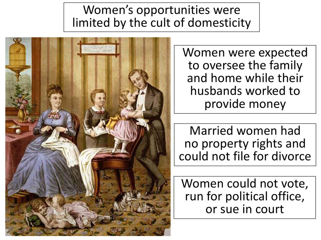 Women’s opportunities were limited by the cult of domesticity