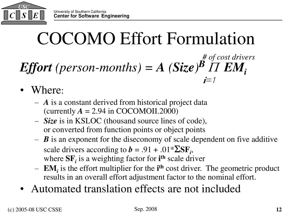 COCOMO Effort Formulation