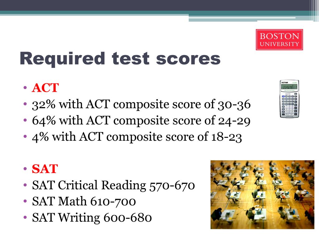 Required test scores ACT 32% with ACT composite score of 30-36
