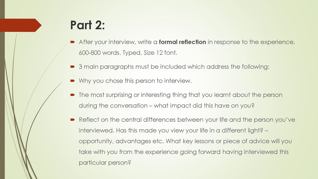 Assignment 1 Interview And Reflection Ppt Download