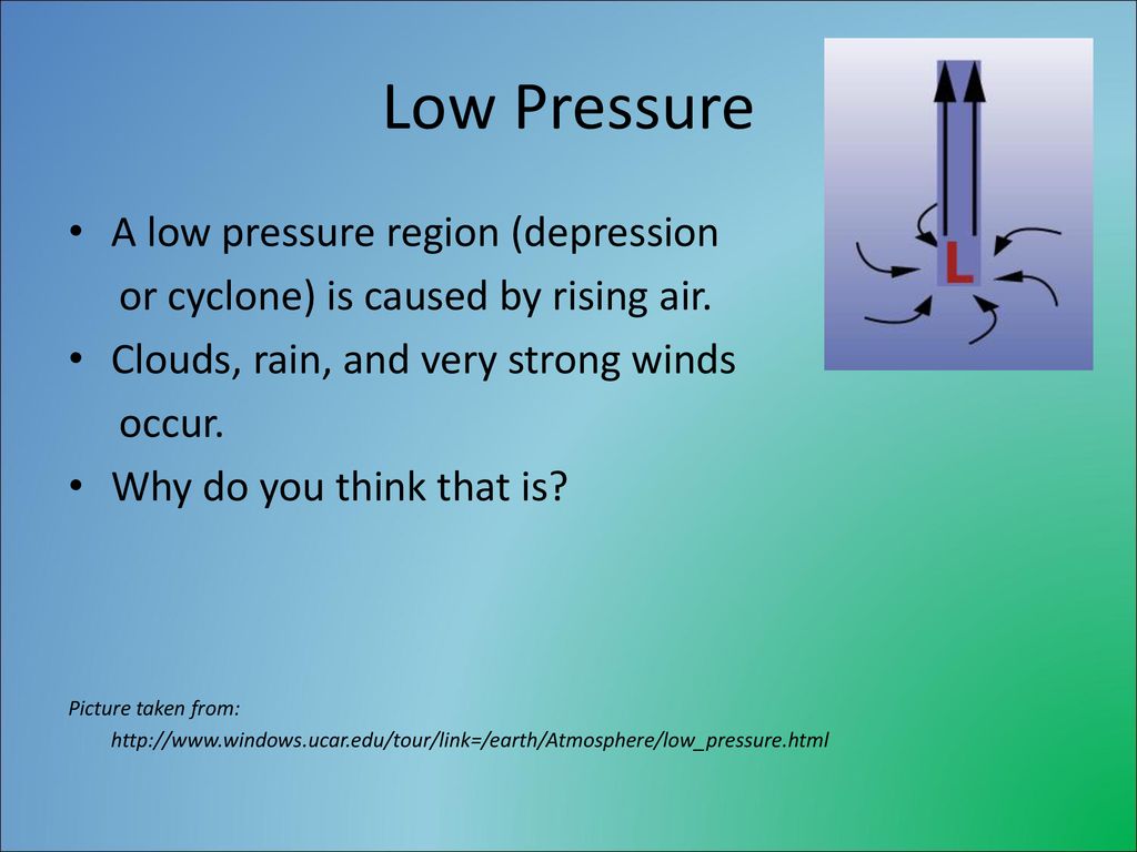 Low Pressure A low pressure region (depression