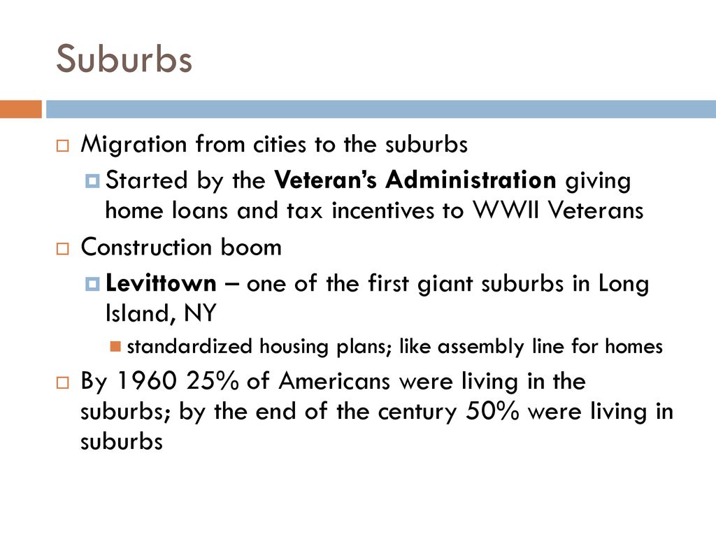 Suburbs Migration from cities to the suburbs