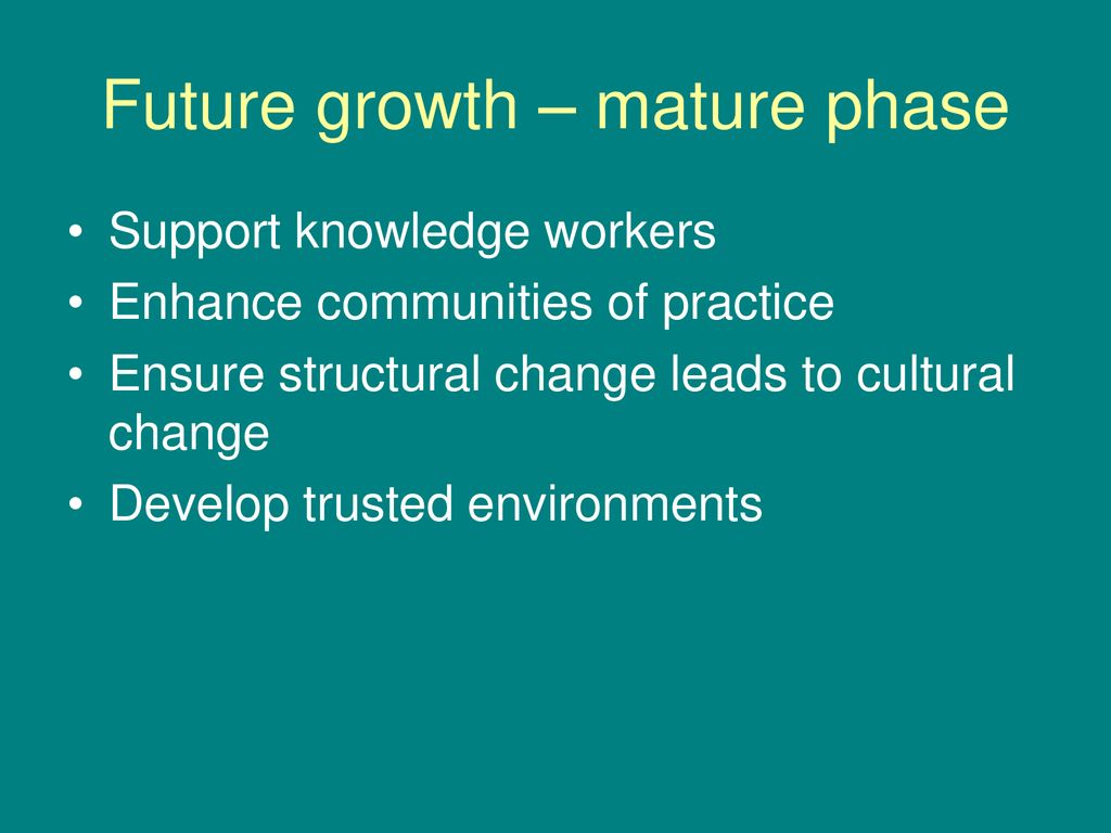 Future growth – mature phase