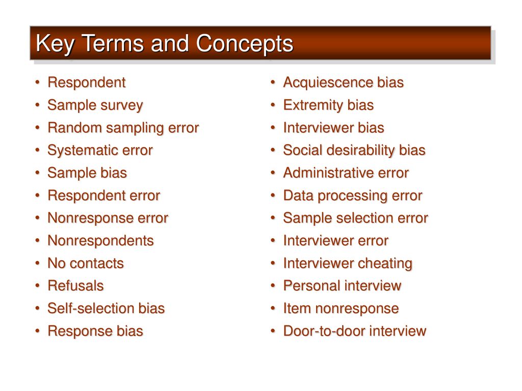 Key Terms and Concepts Respondent Sample survey Random sampling error