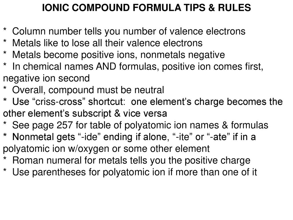 IONIC COMPOUND FORMULA TIPS & RULES