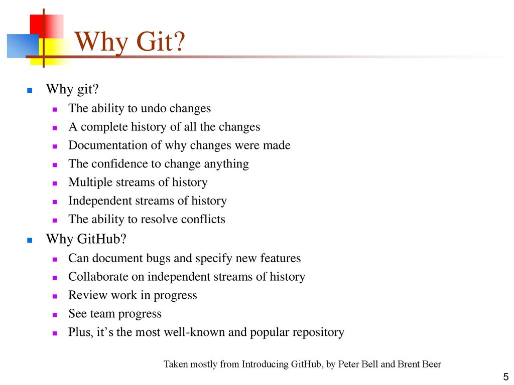 Why Git Why git Why GitHub The ability to undo changes