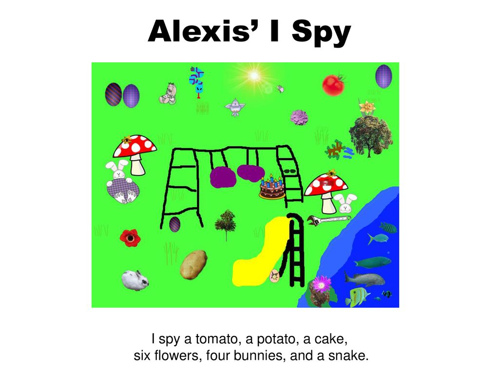 Alexis’ I Spy I spy a tomato, a potato, a cake,
