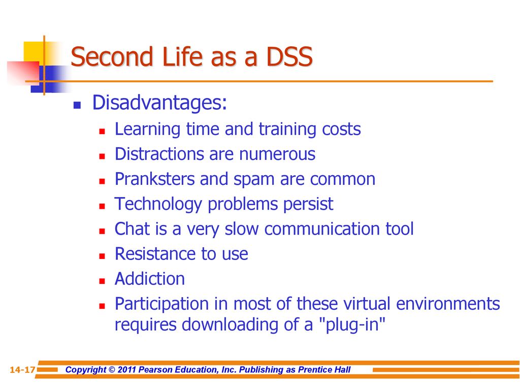 Second Life as a DSS Disadvantages: Learning time and training costs