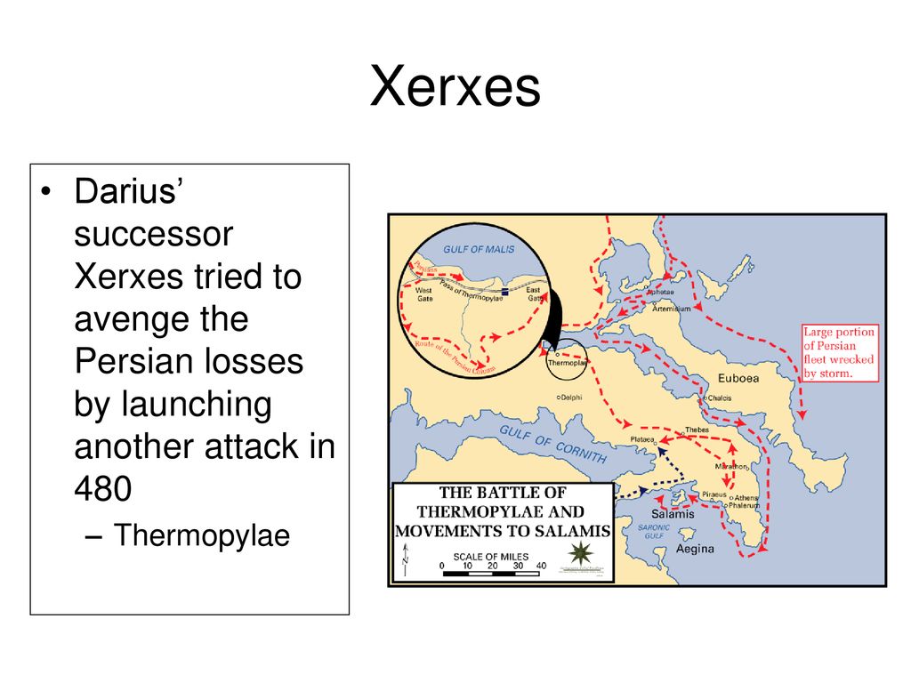 Xerxes Darius’ successor Xerxes tried to avenge the Persian losses by launching another attack in 480.