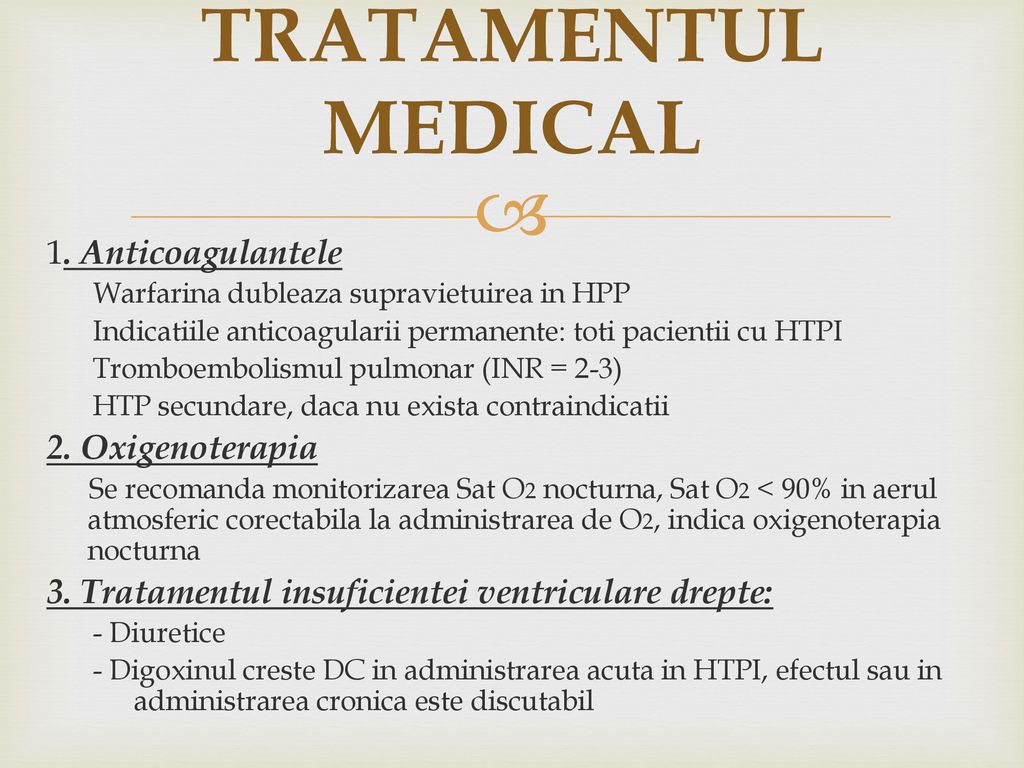 TRATAMENTUL MEDICAL 1. Anticoagulantele 2. Oxigenoterapia