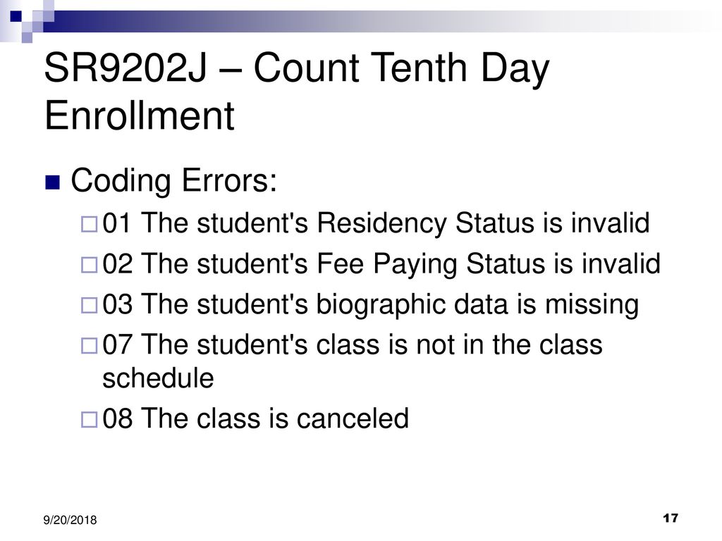SR9202J – Count Tenth Day Enrollment
