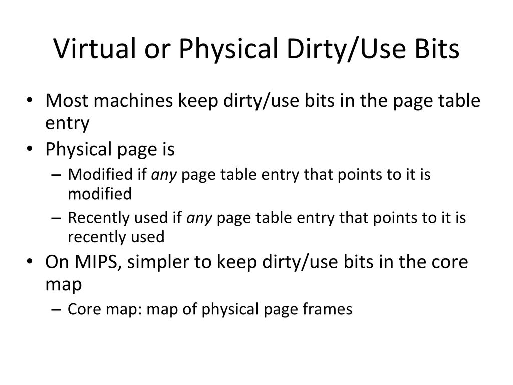 Virtual or Physical Dirty/Use Bits