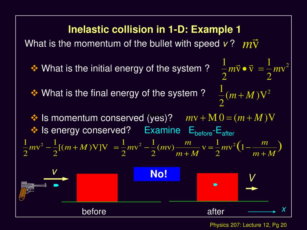 Inelastic collision in 1-D: Example 1